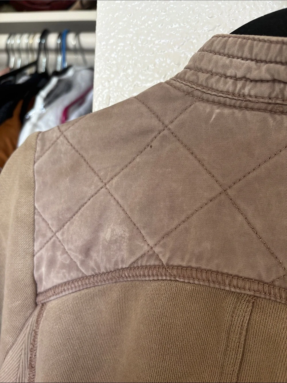 Free People Distressed Taupe Suede-Look Asymmetric Zip Jacket